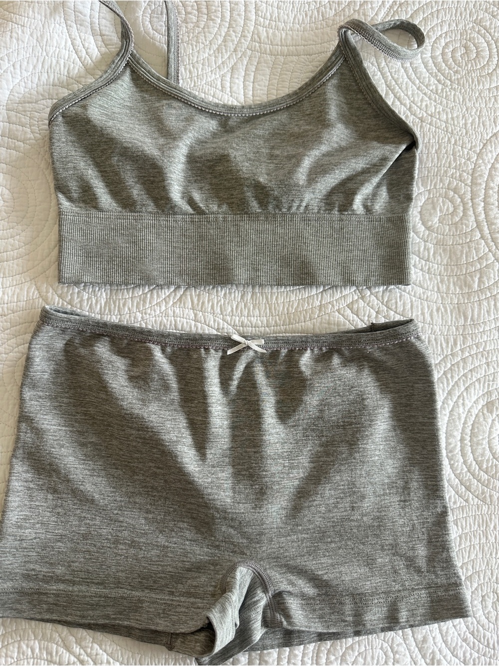 Seamless Ribbed Bralette & Boy Short Set Grey Small